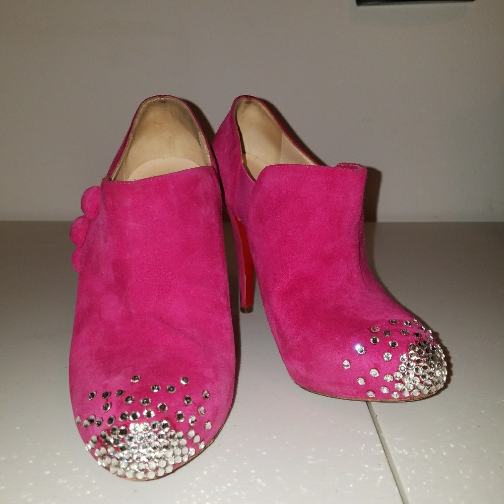 Pink fuschia Louboutin Strass C'est Moi Bootie